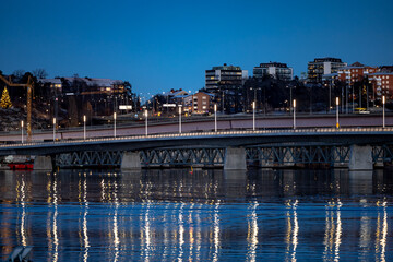 Stockholm, Sweden The newly opened Lilla Lidingöbron, or Little Lidingo Bridge, on a winter afternoon.