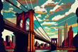 Colourful Brooklyn Bridge Generative AI Illustration