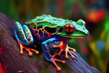 Colorful Red-eye Tree Frog, Generative AI