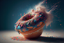 Abstract Donut With Sugar Explosion, Generative AI