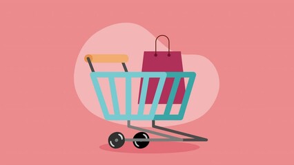 Wall Mural - shopping cart market with bag