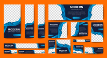 Modern Business Web Banner Set Template. Black And Blue Cover Header Background For Website Design, Social Media Cover Ads Banner, Flyer, Invitation Card
