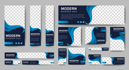 modern business web banner set template. black and blue cover header background for website design, 