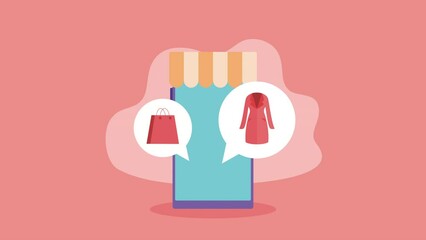 Wall Mural - ecommerce technology in cellphone animation