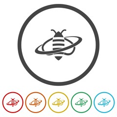 Poster - Bee circle logo. Set icons in color circle buttons