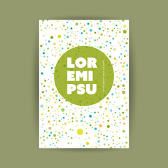 Wall Mural - flyer or cover design for your business with colorful spotted pattern and round label with copyspace