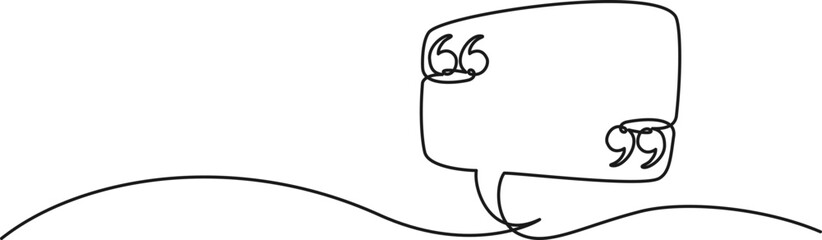 continuous single line drawing of speech bubble with quotation marks, line art vector illustration