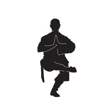 Male Martial Arts Kung Fu Man Standing Posing Silhouette Vector. Shaolin Master Illustration.