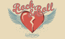 Heartbreak Vector Print Design. Rock And Roll Poster. Eagle Wing Vintage Print Design For   Sticker, Poster, Background And Others.