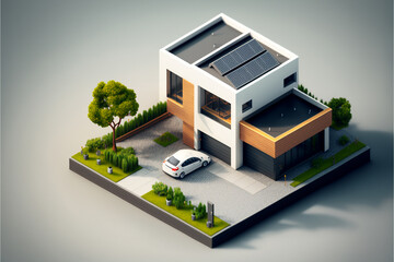 Wall Mural - Illustrated 3D icon representation of a isometric modern house – Create with generative AI technology