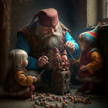 Santa Claus And His Elves Are Making Toys For Children.
Santa Claus Is Preparing For Christmas.