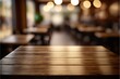 © Create image - Selected focus empty brown wooden table and Coffee shop or restaurent blur background with bokeh image. for your photomontage or product display. Generative AI