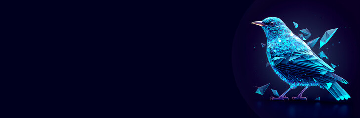 Blue digital technology background illustration of a blue bird created with Generative AI technology