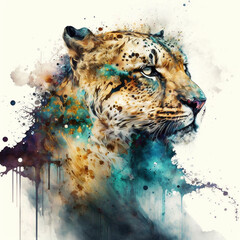 Wall Mural - Watercolor illustration of a Jaguar - Created with generative AI technology