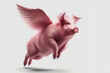 Pigs might fly a phrase used to express  disbelief isolated on a white background shown as a pink swine with wings flying, computer Generative AI stock illustration image