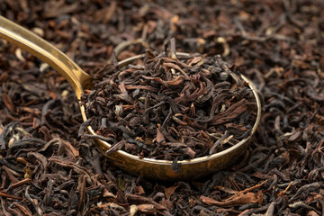 Wall Mural - Indian Tukvar darjeeling dried tea leaves close up full frame as background