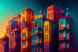 Fototapeta Na drzwi - City illustration in abstract pastel colors