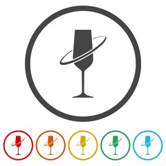 Poster - Champagne glass circle logo. Set icons in color circle buttons