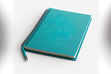 Sticker - Spiral notebook in cyan, isolated on white. Include the edge of the notepad's clipping path. Generative AI