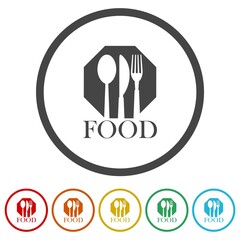 Sticker -  Food logo. Set icons in color circle buttons