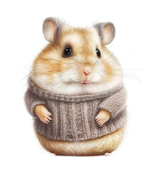 Wall Mural - Cute hamster wearing a sweather on a transparant background