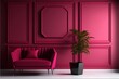 Viva magenta is a trend colour in the luxury living lounge. Painted mockup wall for art - crimson red burgundy colour. Blank modern room design interior home. Generative AI
