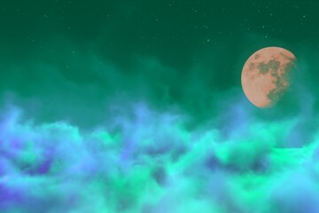 Wall Mural - Abstract background creative illustration of mystery heaven with moon with spotlights you can use for designing purposes