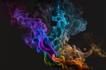 Wall Mural - rainbow smoke with a black backdrop made by generative ai