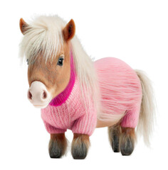 Wall Mural - Cute adorable tiny horse wearing a pink sweather on a transparant background