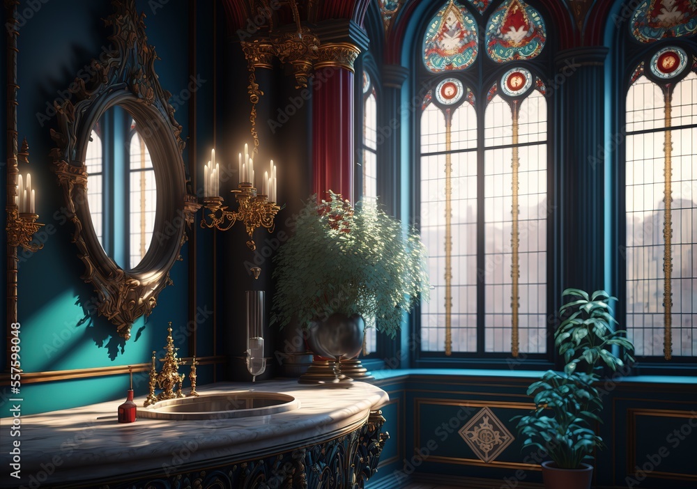 interior design of Gothic architecture Bathroom, vintage, velvet luxury ...