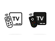 Tv Box Icon, Digital Multimedia Remote Controller For Web App Banner Logo Icon Button - Vector