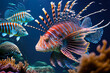 Fish, lionfish, zebra, and volitan pterois. Generative AI