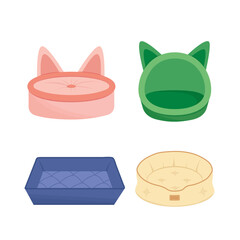 Set of beds for pets. Bed for dog or cat. Flat, cartoon, vector