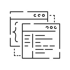 Sticker - Vector DevOps icons. Editable stroke. Software development and IT operations symbols Test release monitor operate deploy plan code build. Coding and Programming line icon