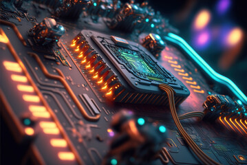 CPU Motherboard Central Computer Processor quantum concept 3D illustration, Quantum  Technology science background