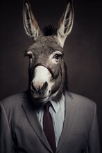 Portrait Of Donkey In A Business Suit. Generative AI.
