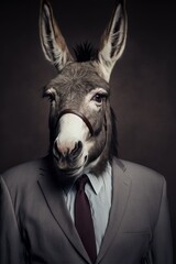 Sticker - Portrait of donkey in a business suit. Generative AI.