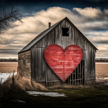 Heart In Front Of A Barn For Valentine's Day