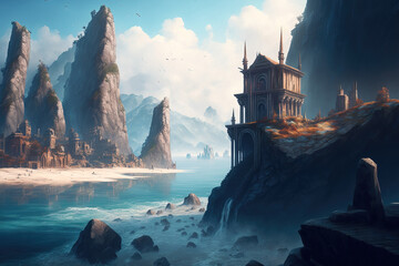 Wall Mural - Fantasy scene. game design inspiration. sketch art for artist creativity and inspiration. generative AI	