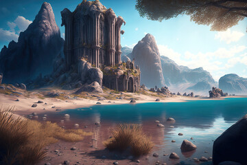 Wall Mural - Fantasy scene. game design inspiration. sketch art for artist creativity and inspiration. generative AI	