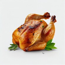 Whole Fresh Roasted Chicken Isolated On A White Background