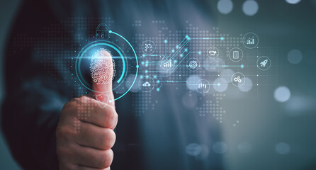 Leinwandbilder - User authentication system with biometric identification fingerprint username and password, cybersecurity, information security, encryption, secure Internet access, advanced, Hight technology.