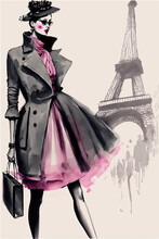 Paris Inspired Fashion Illustration, AI Assisted Finalized In Photoshop By Me 
