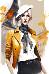 paris inspired fashion illustration, ai assisted finalized in photoshop by me