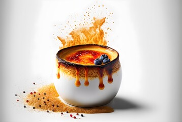 elegant crème brûlée with a classic custard base and a colorful fruit topping