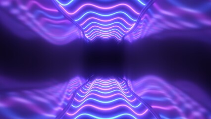 Wall Mural - Wave Ultraviolet Glow Neon Laser Beam Illuminated Reflective Tunnel - Abstract Background Texture