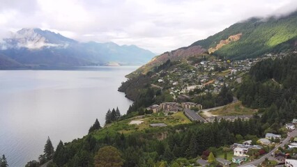 Wall Mural - Ben Lomond in Queenstown city on Lake Wakatipu of New Zealand – aerial 4k.
