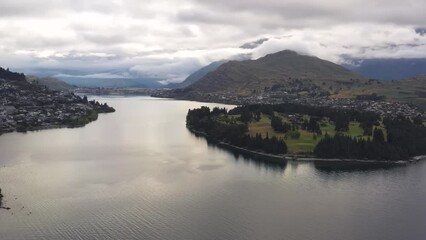 Sticker - Mountains and hills around Lake Wakatipu in Queenstown of New Zealand 4k.
