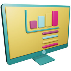 Wall Mural - 3d illustration of bar chart display on computer screen, business presentation using computer