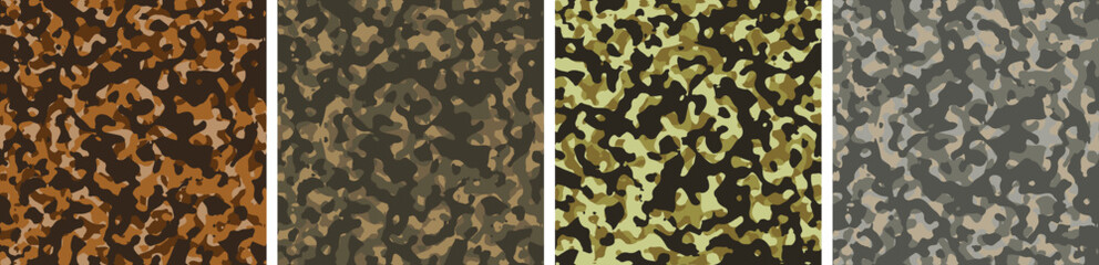 4 Camouflage Background Set Pattern Design Vector Illustration Army Backdrop